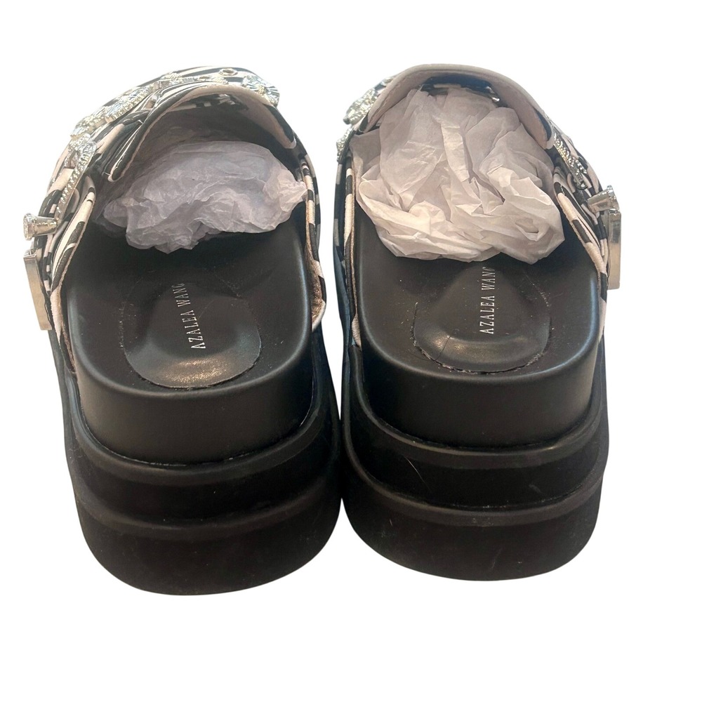 Azalea Wang Zebra Print Embellished Platform Clogs Mules RhinestoneSilver Buckle - Picture 5 of 6